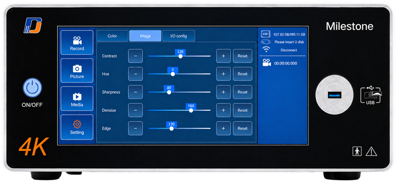 Milestone Ultimate image-processing controls on the front touchscreen