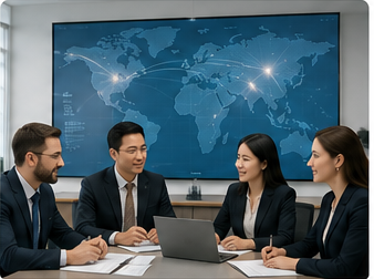 International project team coordinating customer requirements