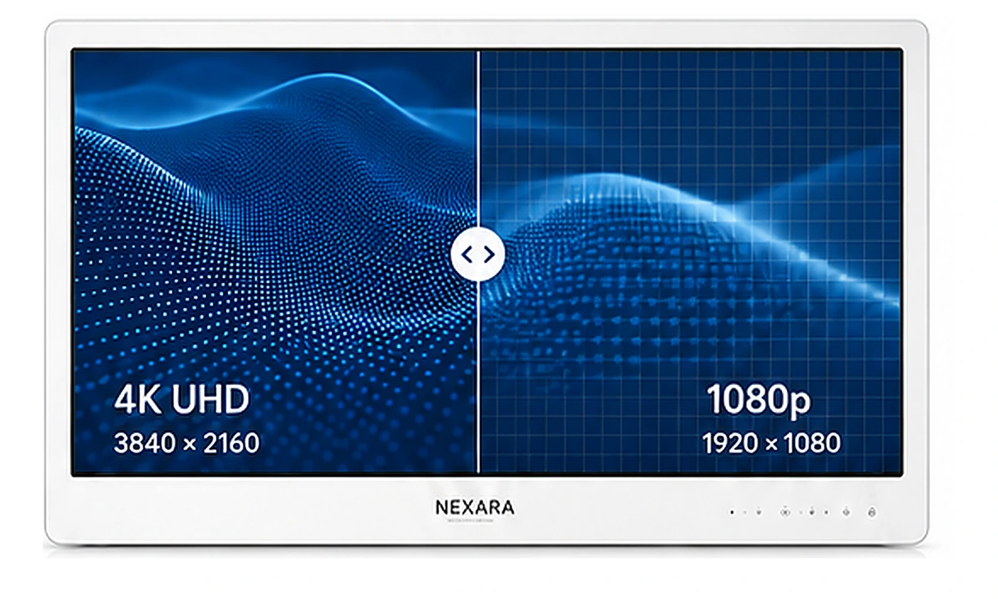 NEXARA medical monitor comparing 4K UHD and 1080p image detail