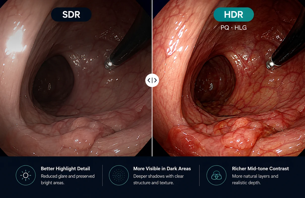 HDR, HLG, and PQ medical visualization comparison